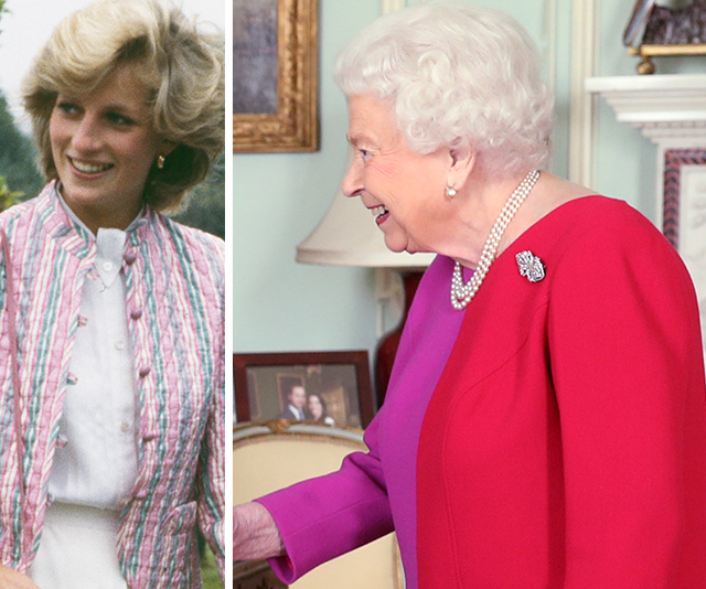Queen Elizabeth surprises fans in a bright pink colour-blocked dress, as she channels one of Diana’s most iconic looks