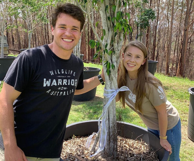 Bindi Irwin and new husband Chandler Powell reveal the wedding gift they received from Russell Crowe