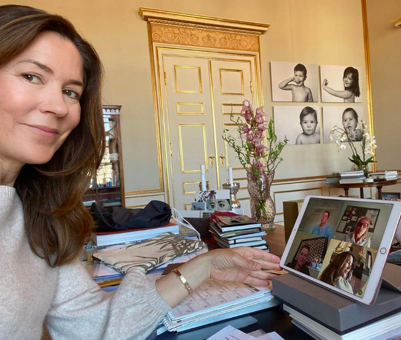 Crown Princess Mary provides a rare glimpse of her WFH set-up, and she’s wearing the perfect at-home outfit