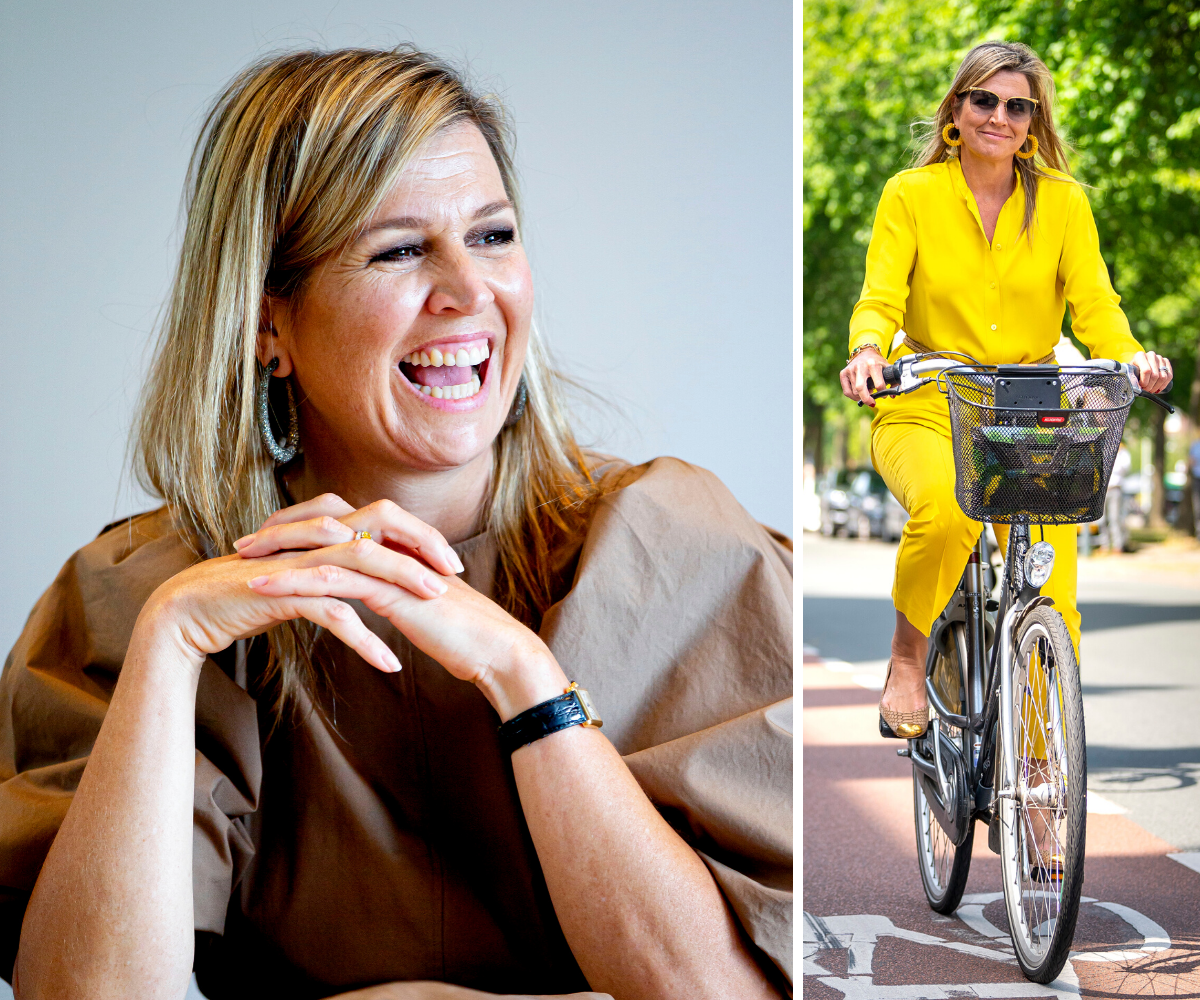 Queen Máxima of the Netherlands looks like literal sunshine as she cycles to an official royal event without her entourage