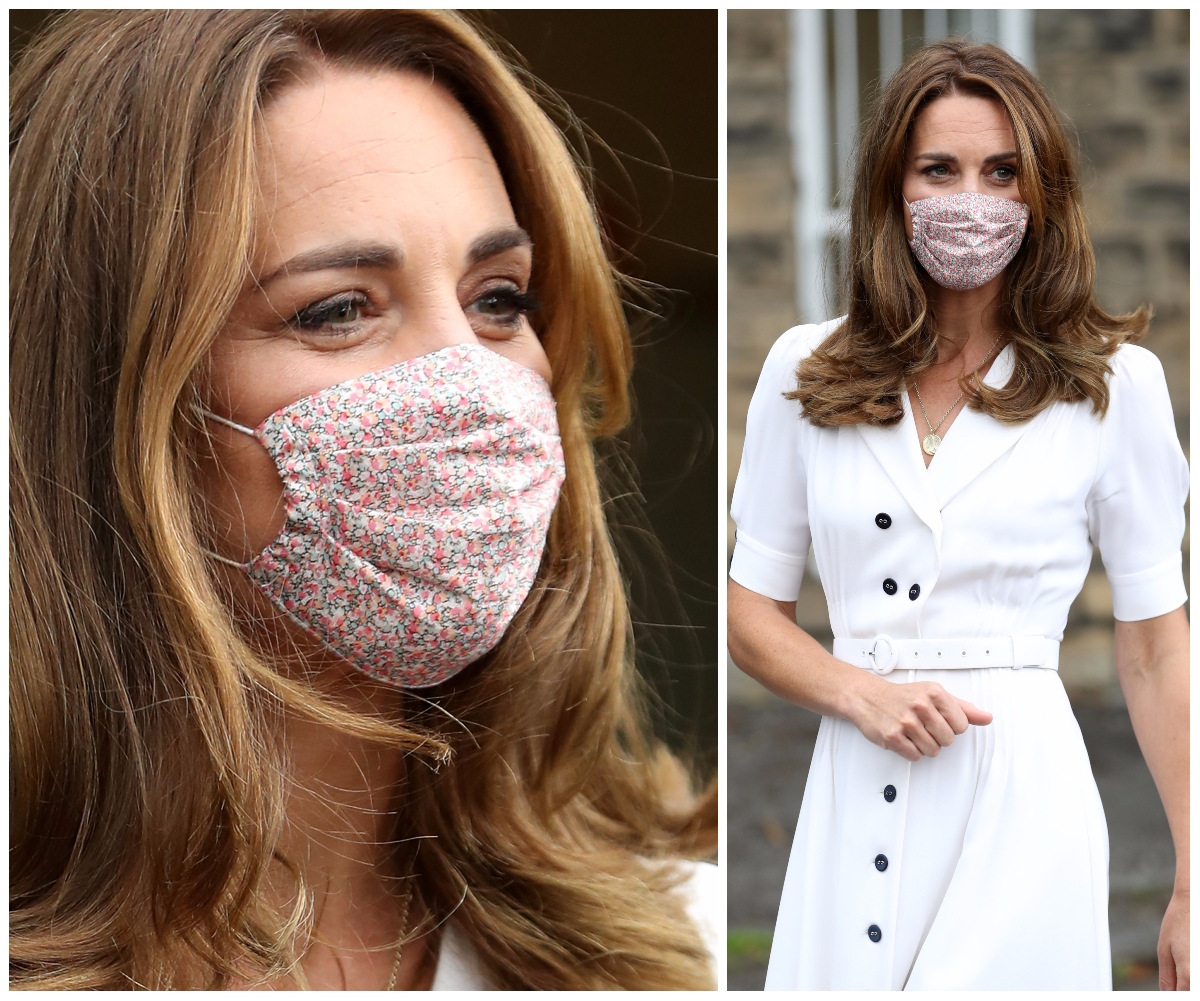 Duchess Catherine glows behind an ultra stylish face mask as she makes a surprise visit to local charity