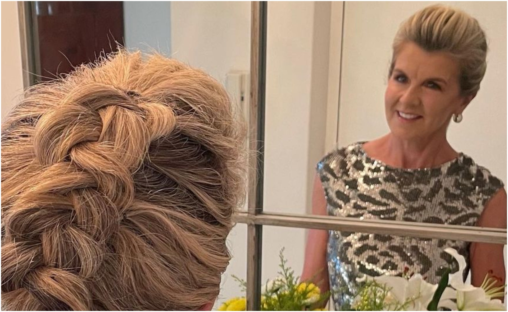 Julie Bishop reveals how long her has grown as she wears it loose in a 60s-style ‘do in new picture