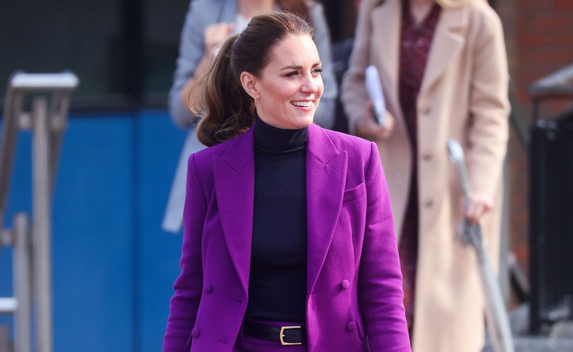 From dazzling gold to striking purple, Duchess Catherine’s latest look will make you rethink pantsuits