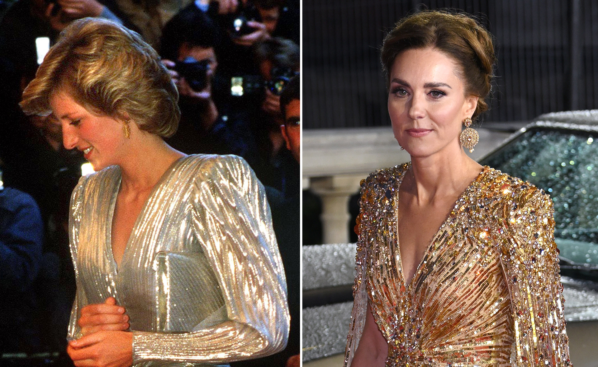 How Princess Diana inspired Duchess Catherine’s show-stopping gold gown at the James Bond premiere
