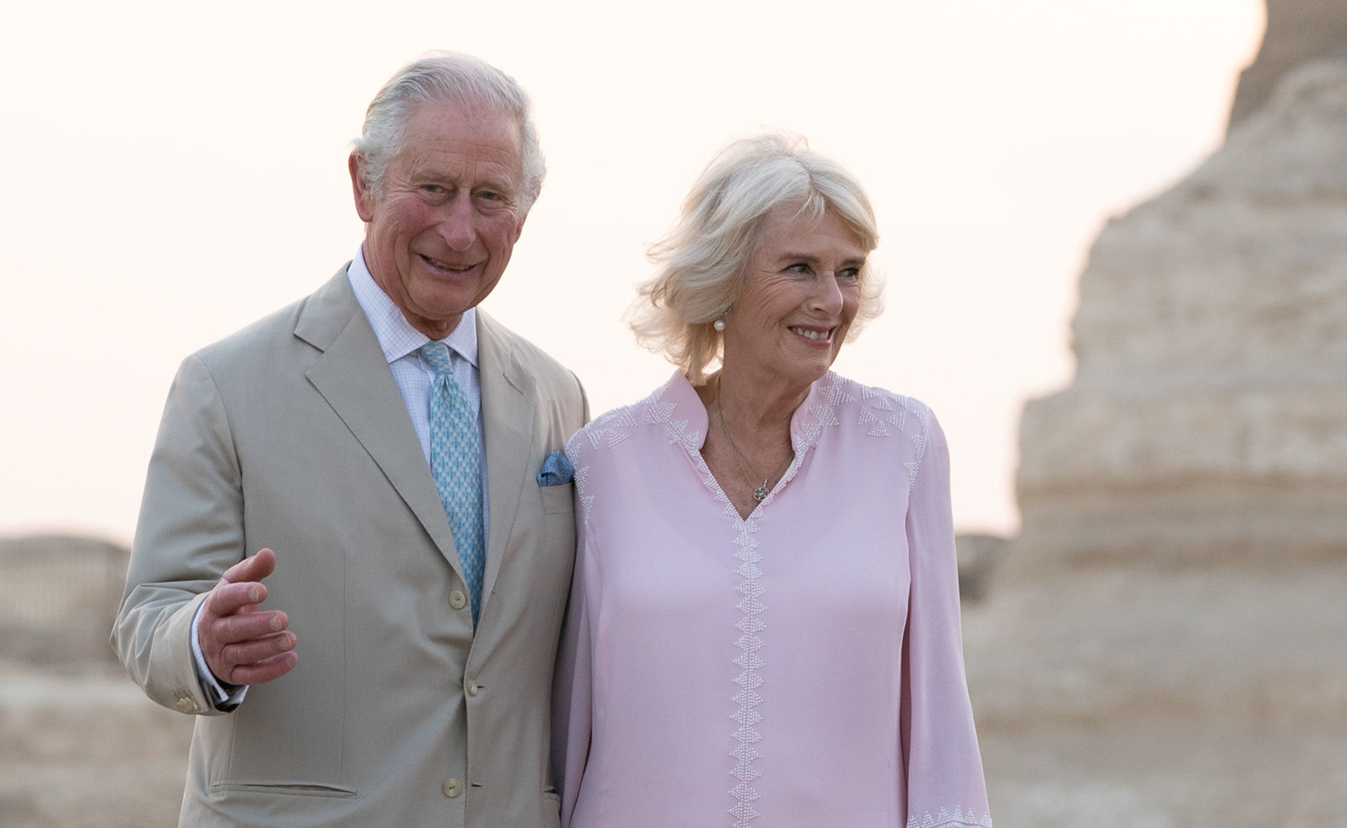 The tender moment caught between Prince Charles and Camilla, Duchess of Cornwall as they visit the pyramids in Egypt