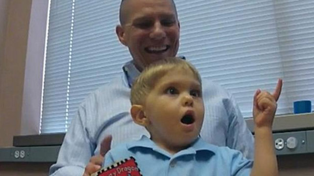 Three-year-old hears dad's voice for the first time
