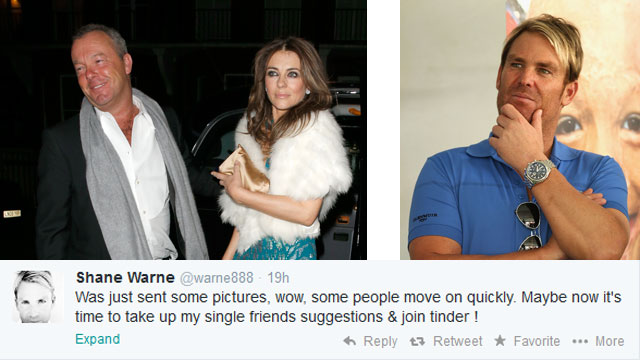 Warnie ready to ‘join Tinder’ as Liz Hurley moves on