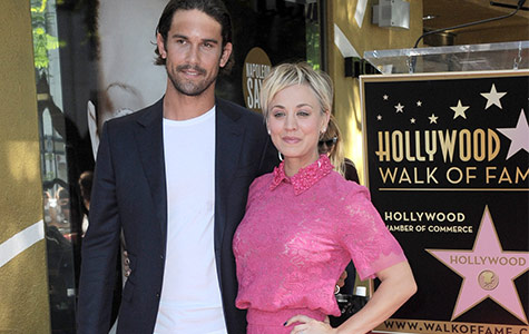 Kaley Cuoco accepts her star on the Hollywood Walk of Fame and cuddles up to her husband Ryan Sweeting.