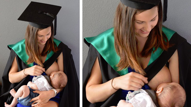 Uni student Jacci Sharkey breastfeeds her baby in graduation gown, photo goes viral!