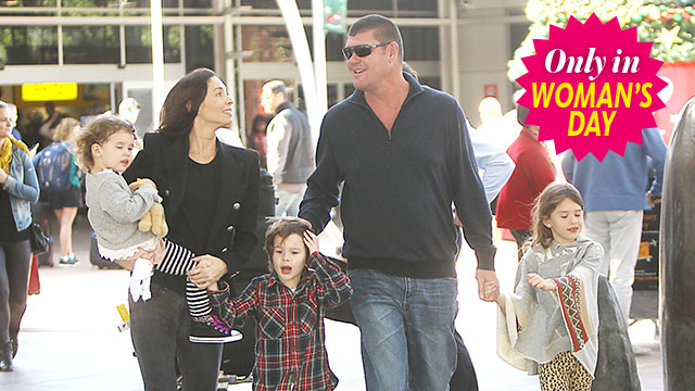 James Packer greets Erica and their three kids at Sydney airport. 
